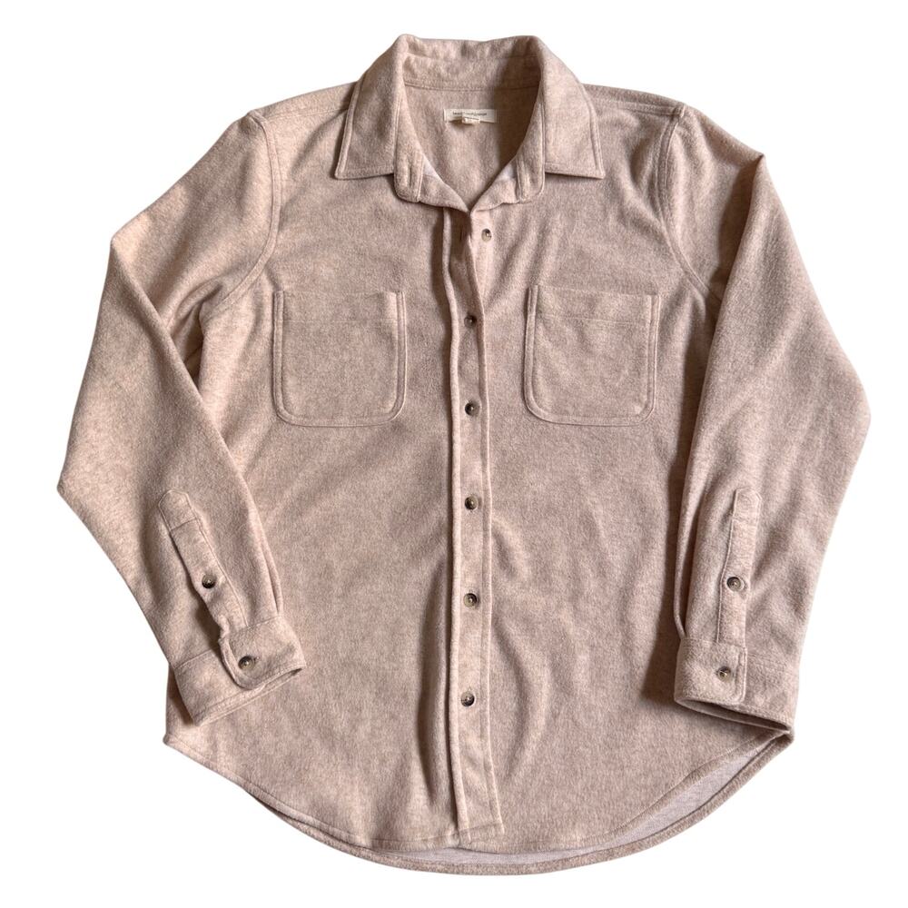 BeachLunchLounge Tobey Brushed Knit Shirt Jacket Tan Cream Beige Shacket Medium